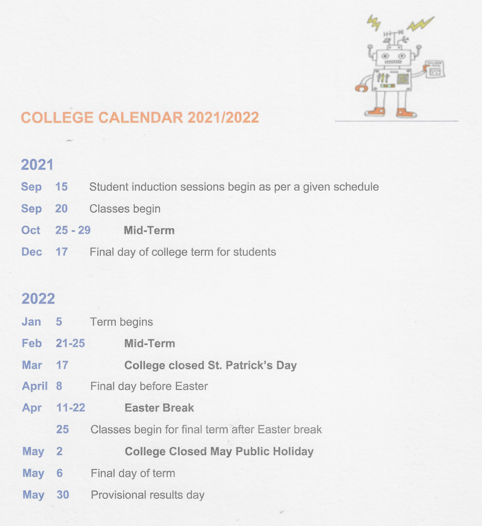 CDCFE Academic Calendar 2021 – 2022