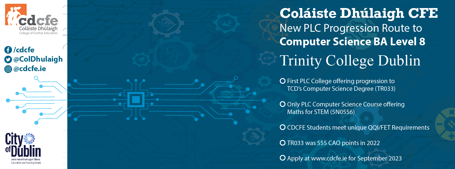 CDCFE Offers Computer Science Progression Route to TCD