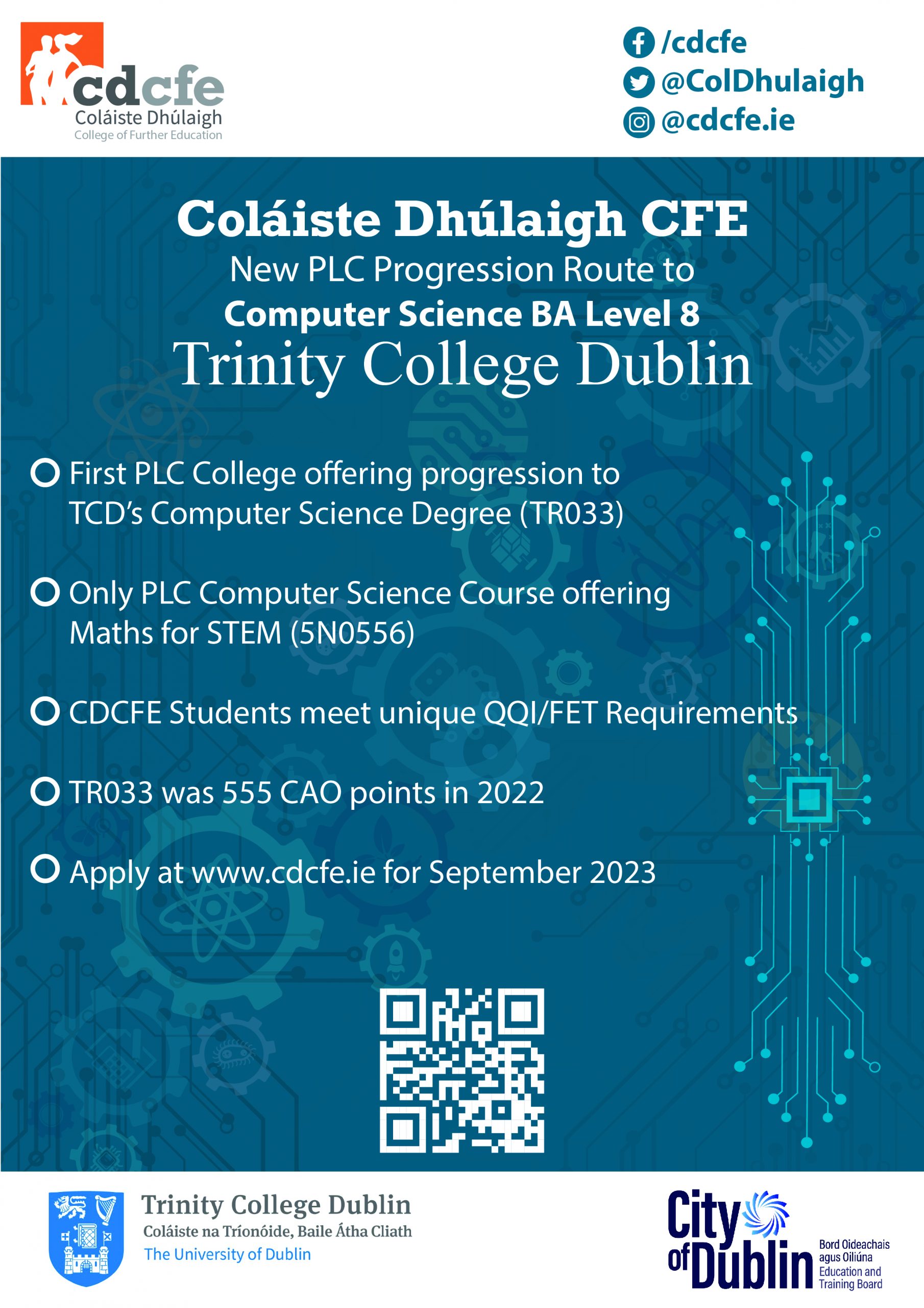 Progression route from CDCFE to Computer Science at TCD