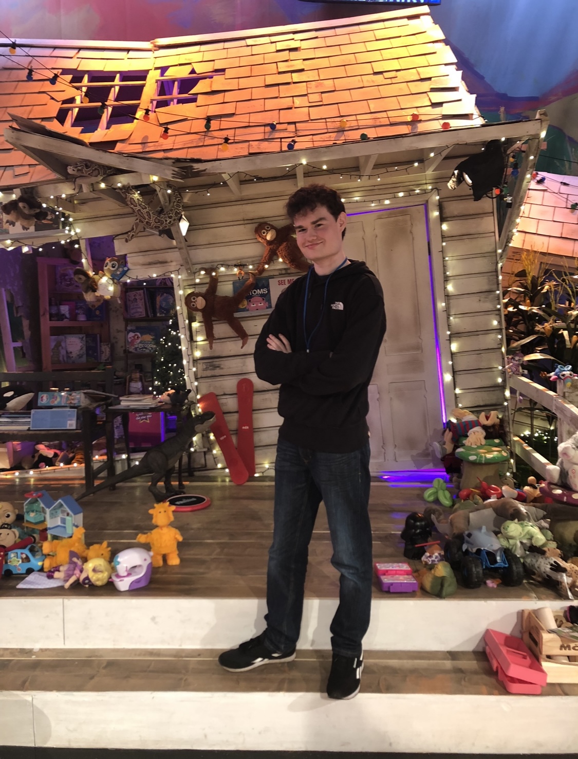 Trainee Dillon Adams working on the set of the Toy Show
